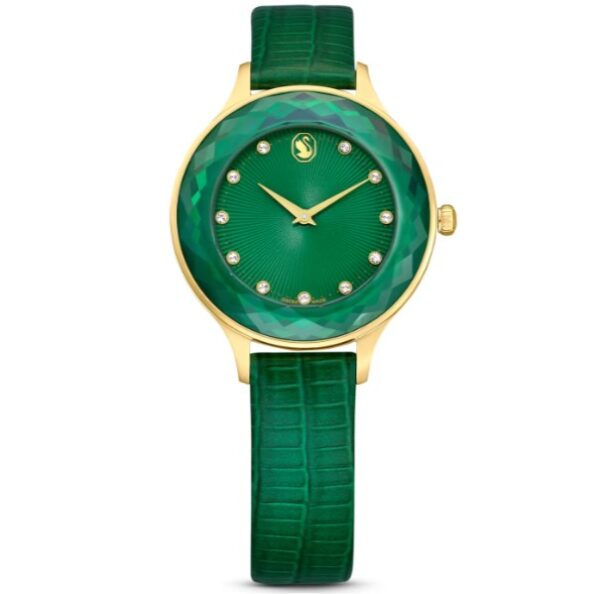 Swarovski octea nova watch swiss made leather strap green gold tone finish swarovski 5650005 (1)